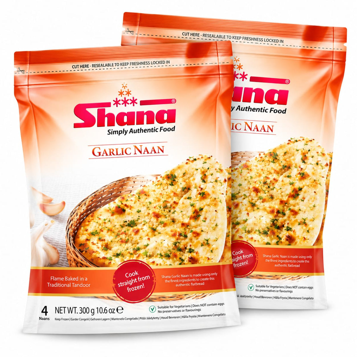 Shana Garlic Naan (4 Pieces) (Pack of 2)300g