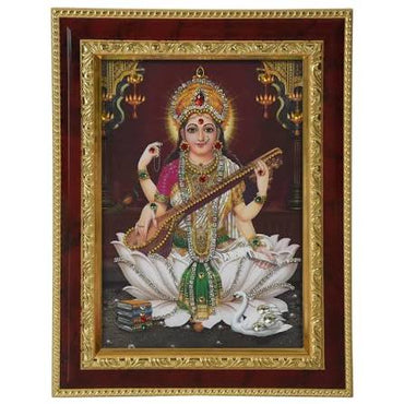 Hindu Goddess Saraswati Photo Frame (21�16.5cm) - Auspicious Family Blessings