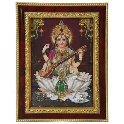 Hindu Goddess Saraswati Photo Frame (21�16.5cm) - Auspicious Family Blessings